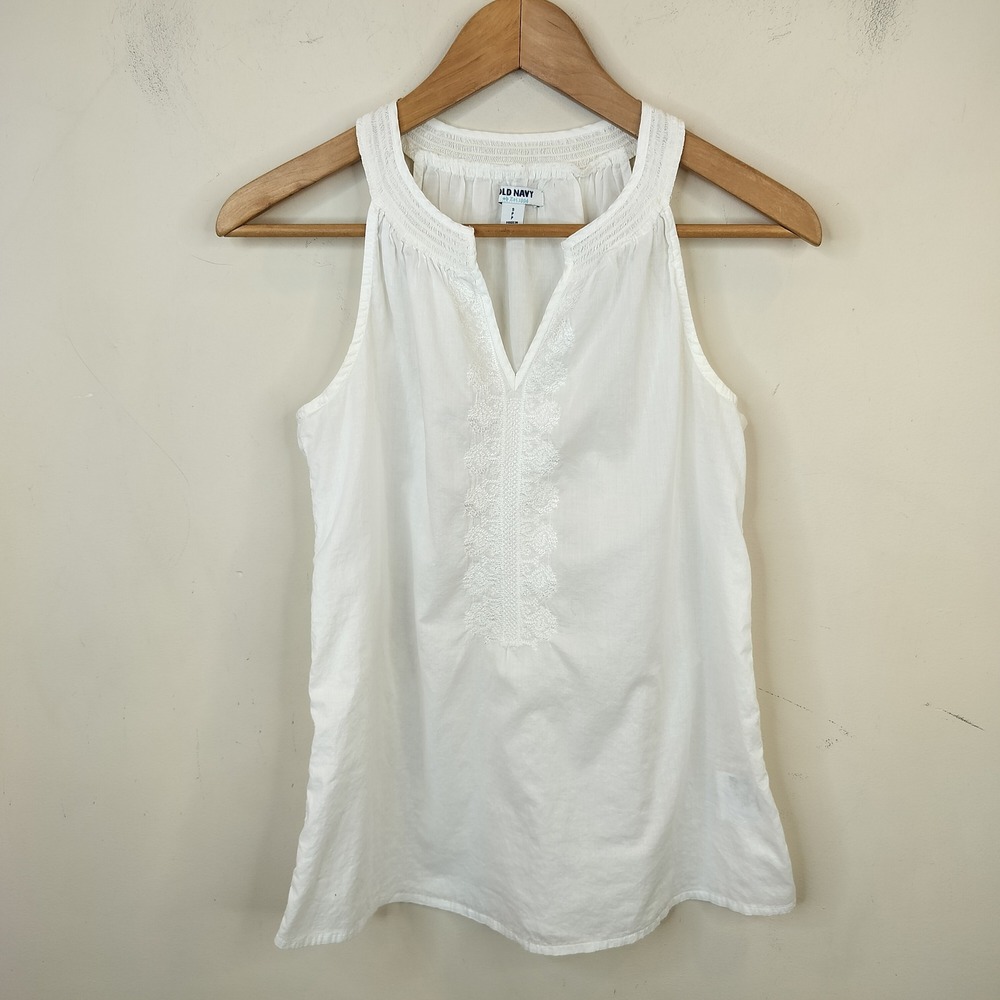 Old Navy Embroidered Cotton Tank Sleeveless Top Small White Cottage Boho